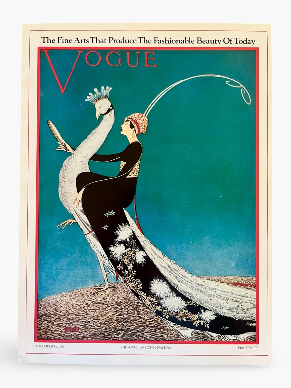 Title: Vintage 1975 Vogue Poster Book Art Print – Nov 15, 1911 White Peacock
